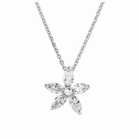 18ct White Gold Marquise Cut Diamond Flower Pendant