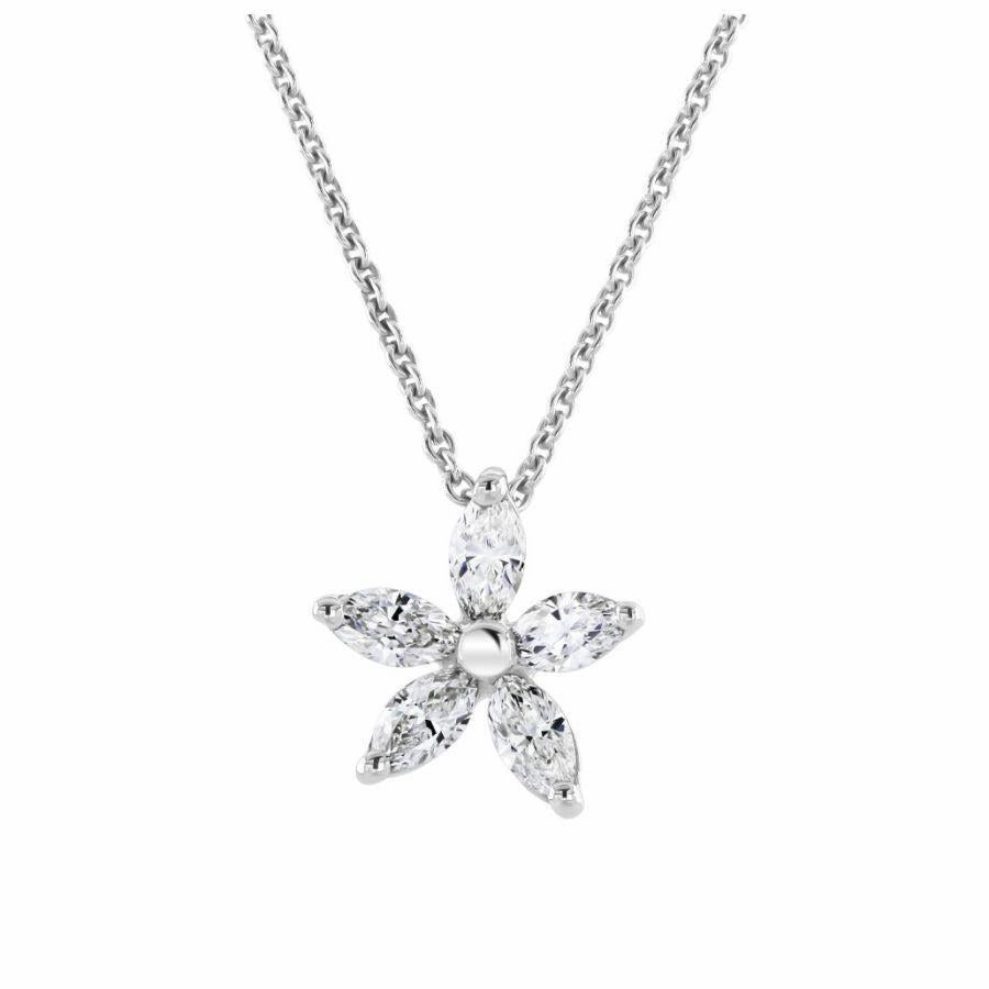 18ct White Gold Marquise Cut Diamond Flower Pendant