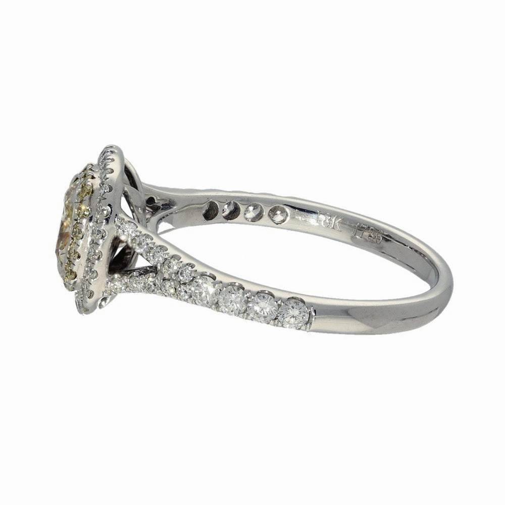 18ct White Gold Natural Yellow Diamond and White Diamond Halo Ring