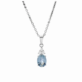 18ct White Gold Oval Cut Aquamarine & Diamond Pendant & Chain