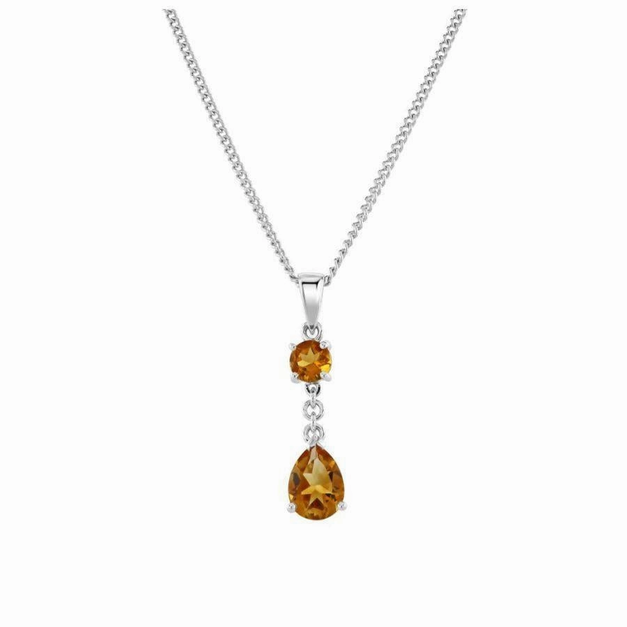 18ct White Gold Pear and Round Citrine Drop Pendant