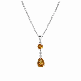 18ct White Gold Pear and Round Citrine Drop Pendant