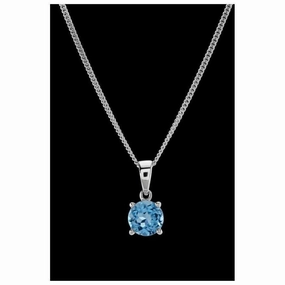 18ct White Gold Rnd Blue Topaz Pendant No-Chain