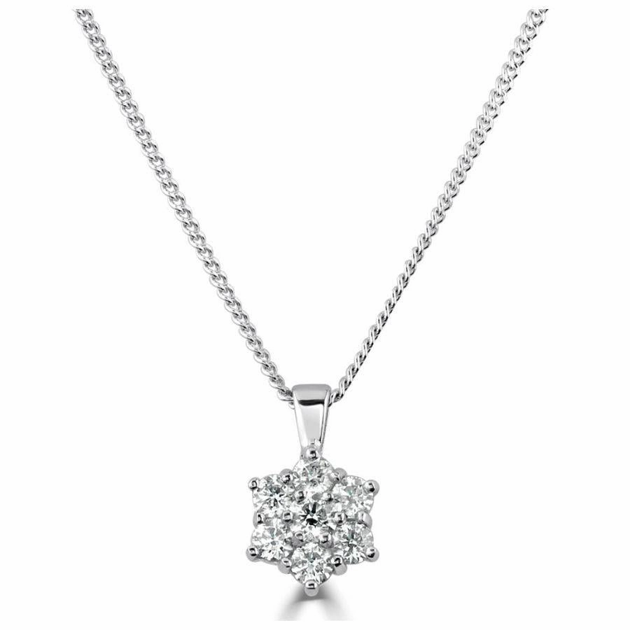 18ct White Gold Round Brilliant Cut Diamond 7-Stone Pendant