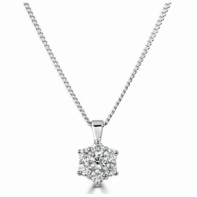 18ct White Gold Round Brilliant Cut Diamond 7-Stone Pendant