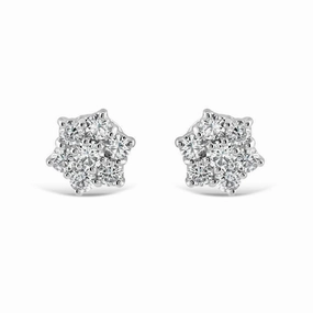 18ct White Gold Round Brilliant Cut Diamond Cluster Stud Earrings