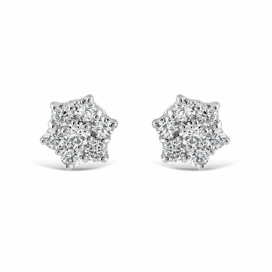 18ct White Gold Round Brilliant Cut Diamond Cluster Stud Earrings