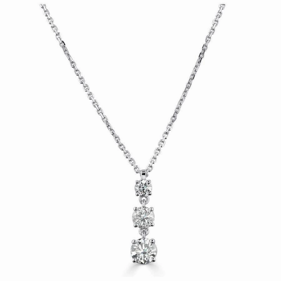 18ct White Gold Round Brilliant Cut Diamond Graduated Drop Pendant & Chain