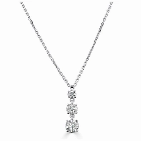 18ct White Gold Round Brilliant Cut Diamond Graduated Drop Pendant & Chain