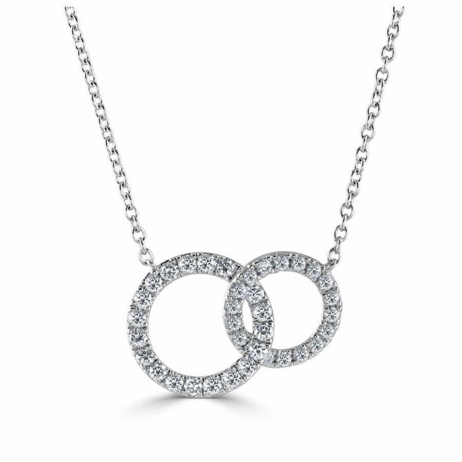 18ct White Gold Round Brilliant Cut Diamond Interlocking Circle Pendant