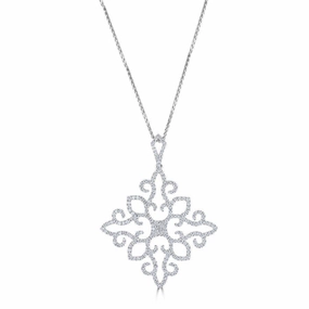 18ct White Gold Round Brilliant Cut Diamond Openwork Pendant & Chain