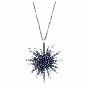 18ct White Gold Sapphire & Diamond Starburst Pendant