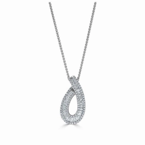18ct White Gold Tapered Baguette Cut Diamond Pendant