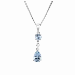 18ct White Gold Tear Drop and Round Aquamarine Pendant