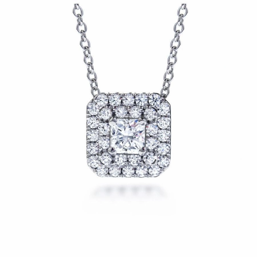 18ct White Gold Transcend Diamond Set Double Halo Pendant & Chain