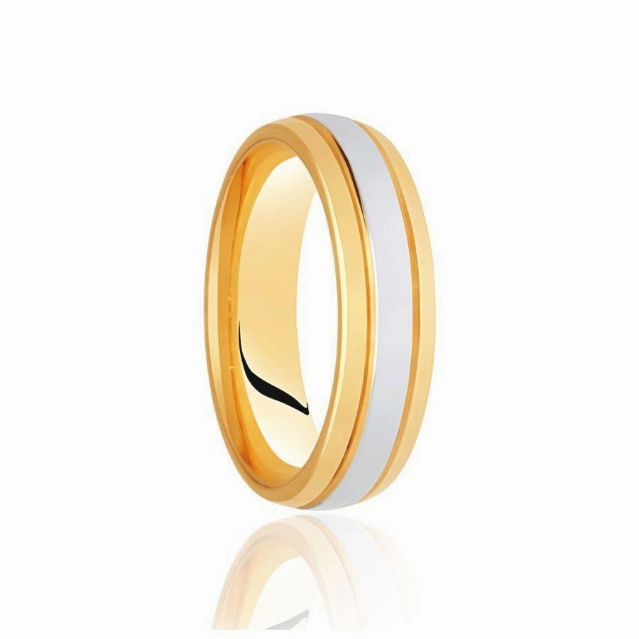 18ct Yellow & White Gold 6mm Traditional Court Wedding Band, size X