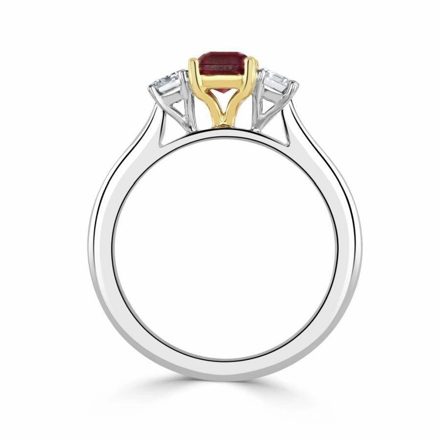 18ct Yellow & White Gold Octagonal Cut Ruby & Diamond Trilogy Ring