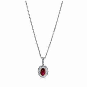 18ct Yellow & White Gold Oval Cut Ruby & Diamond Cluster Pendant