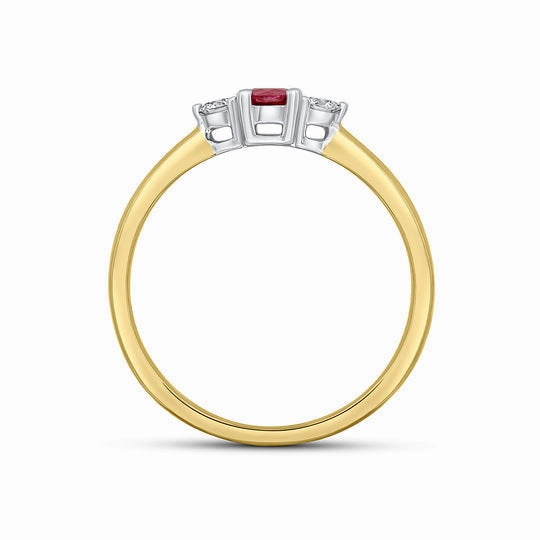 18ct Yellow & White Gold Round Ruby & Diamond Claw Three Stone Ring
