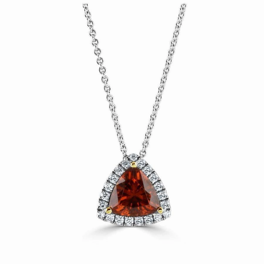 18ct Yellow & White Gold Triangular Orange Garnet & Diamond Halo Cluster Ring