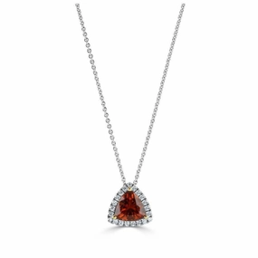18ct Yellow & White Gold Triangular Orange Garnet & Diamond Halo Cluster Ring