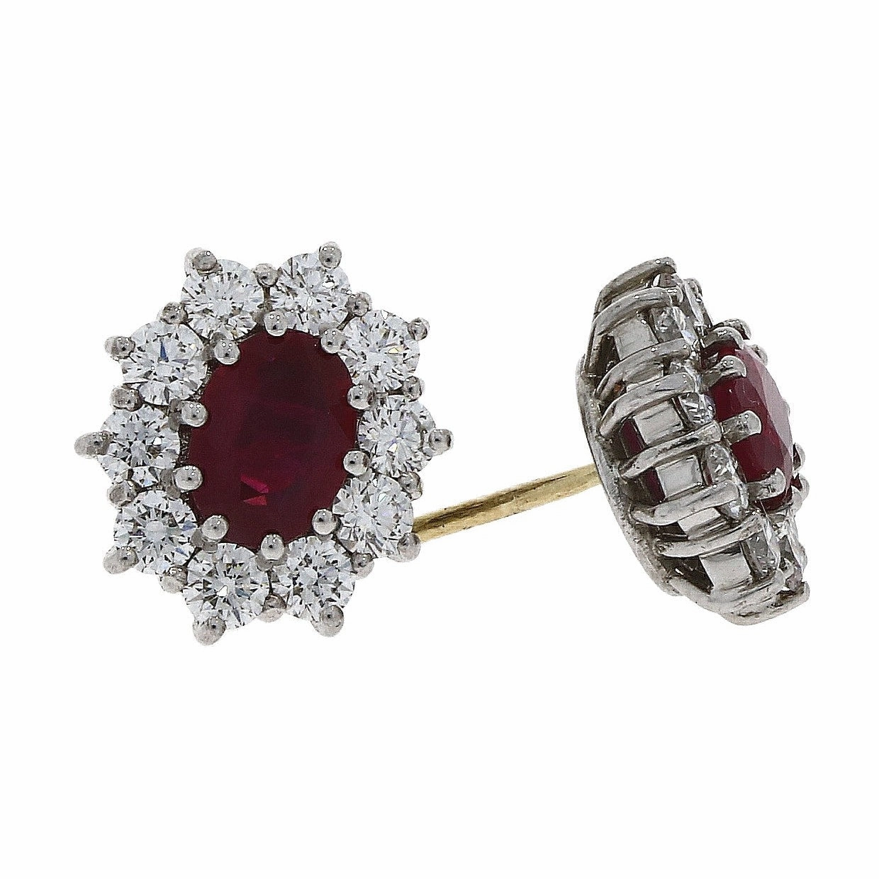 18ct yellow and white gold Ruby and Diamond claw set stud earrings