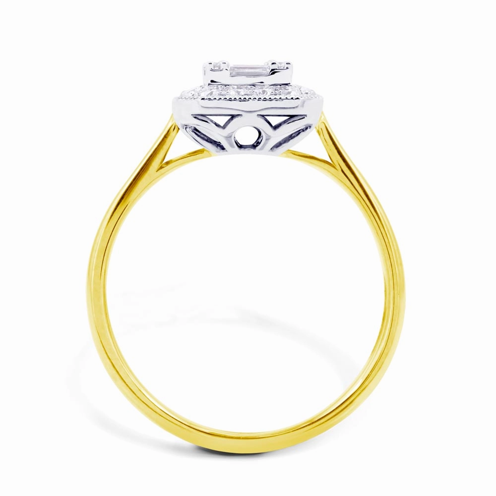 18ct Yellow Gold 0.46ct Baguette And Round Brilliant Cut Diamond Fancy Halo Ring