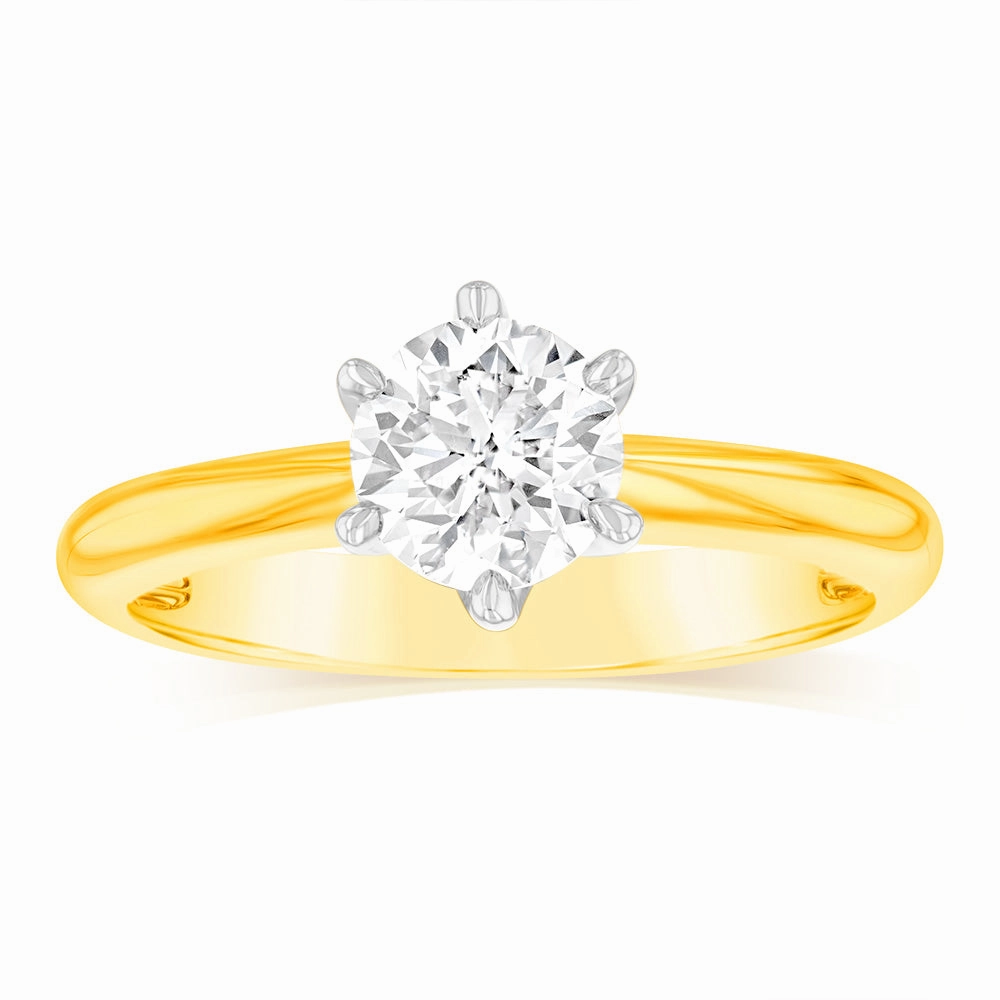 18ct Yellow Gold 0.80 Carat Diamond Solitaire Ring with 6 Claw Knife Edge Setting