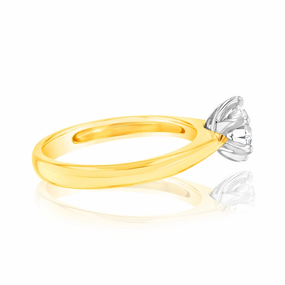18ct  Yellow Gold 0.80 Carat Diamond Solitaire Ring with 6 Claw Knife Edge Setting