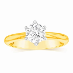 18ct Yellow Gold 0.80 Carat Diamond Solitaire Ring with 6 Claw Knife Edge Setting