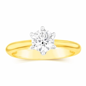 18ct  Yellow Gold 0.80 Carat Diamond Solitaire Ring with 6 Claw Knife Edge Setting