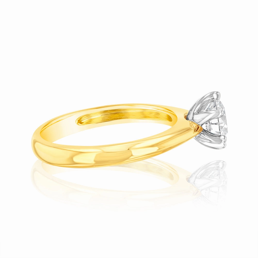 18ct Yellow Gold 0.80 Carat Diamond Solitaire Ring with 6 Claw Knife Edge Setting