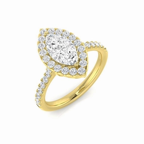 18ct Yellow Gold 1.12ct Marquise Cut Diamond With 0.53ct Diamond Halo And Diamond Set Shoulders