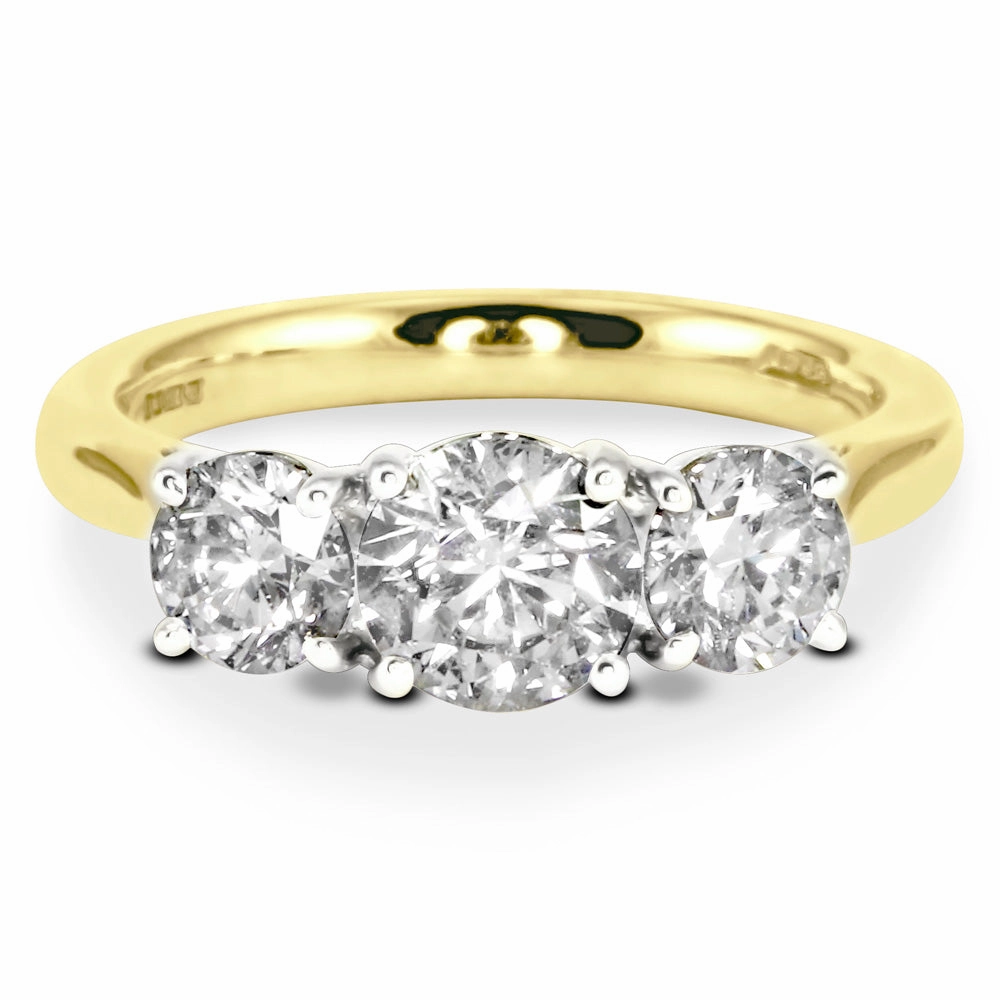 18ct Yellow Gold 2.03ct Round Brilliant Cut Diamond Three Stone Engagement Ring