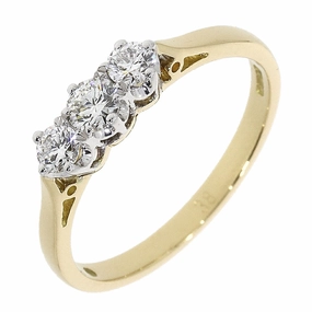 18ct yellow gold 3-stone round brilliant cut diamond claw set ring
