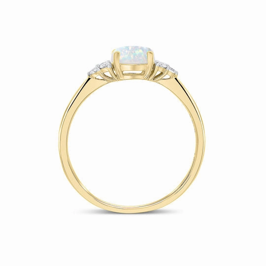 18ct Yellow Gold 6mm Round Opal & Diamond Trefoil Ring