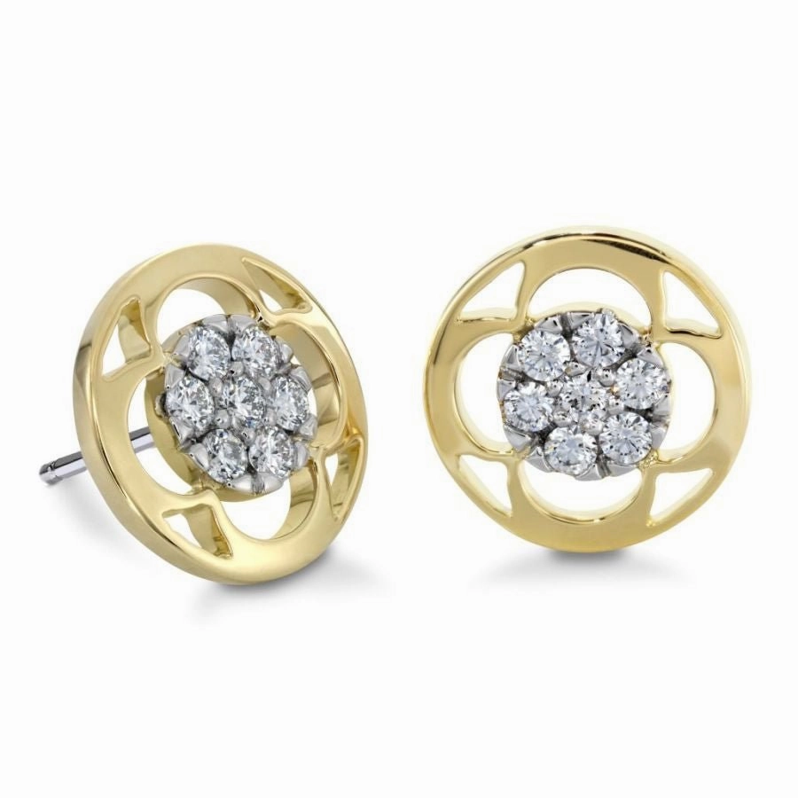 18ct Yellow Gold & Platinum Coplet Pave Set Diamond Stud Earrings