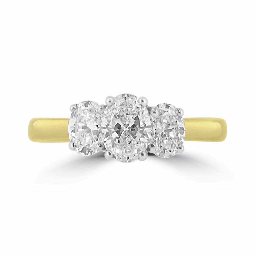 18ct Yellow Gold And Platinum 0.67ct Oval Cut Diamond Three Stone Engagement Ring