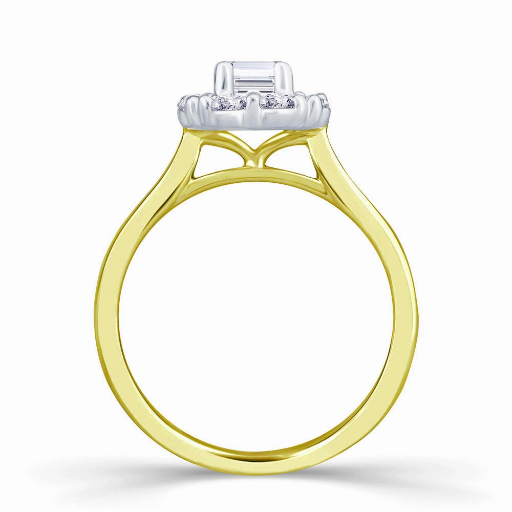 18ct Yellow Gold And Platinum 0.70ct Emerald And Round Brilliant Cut Diamond Cluster Ring