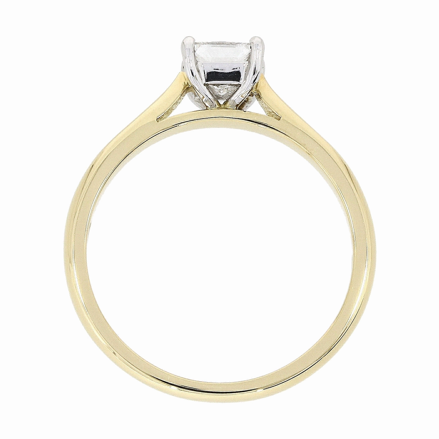 18ct Yellow gold and platinum solitaire princess cut 4-claw diamond ring