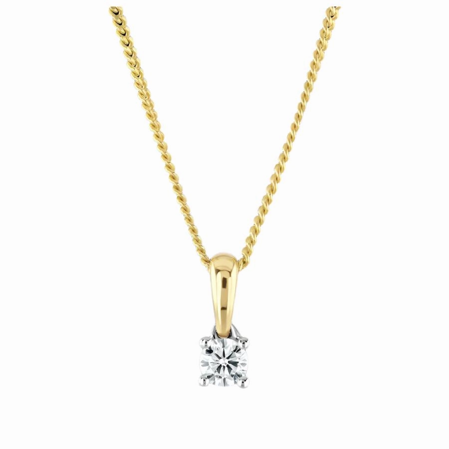 18ct Yellow Gold Claw Set 0.12ct Round Brilliant Cut Diamond Pendant
