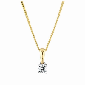 18ct Yellow Gold Claw Set 0.12ct Round Brilliant Cut Diamond Pendant