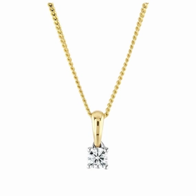18ct Yellow Gold Claw Set 0.12ct Round Brilliant Cut Diamond Pendant