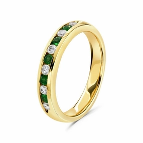 18ct Yellow Gold Emerald & Diamond Channel Set Half Eternity Ring