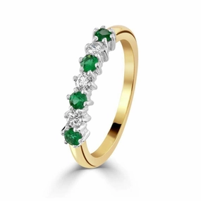 18ct Yellow Gold Emerald & Diamond Claw Set Half Eternity Ring