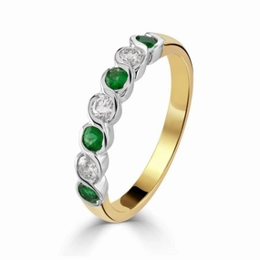 18ct Yellow Gold Emerald & Diamond Half Eternity Ring