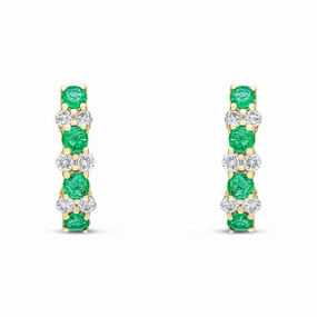 18ct yellow gold emerald and claw set hoop earrings