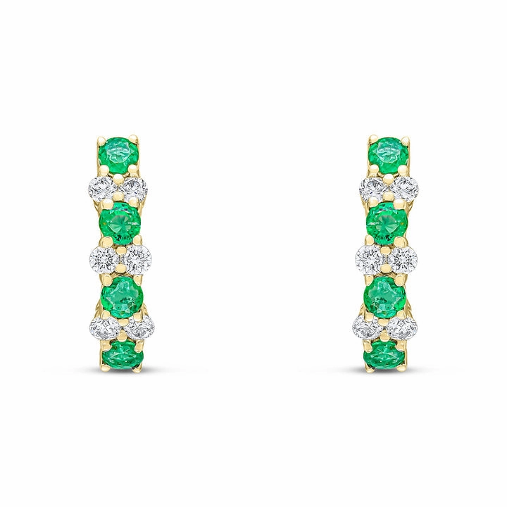 18ct yellow gold emerald and claw set hoop earrings
