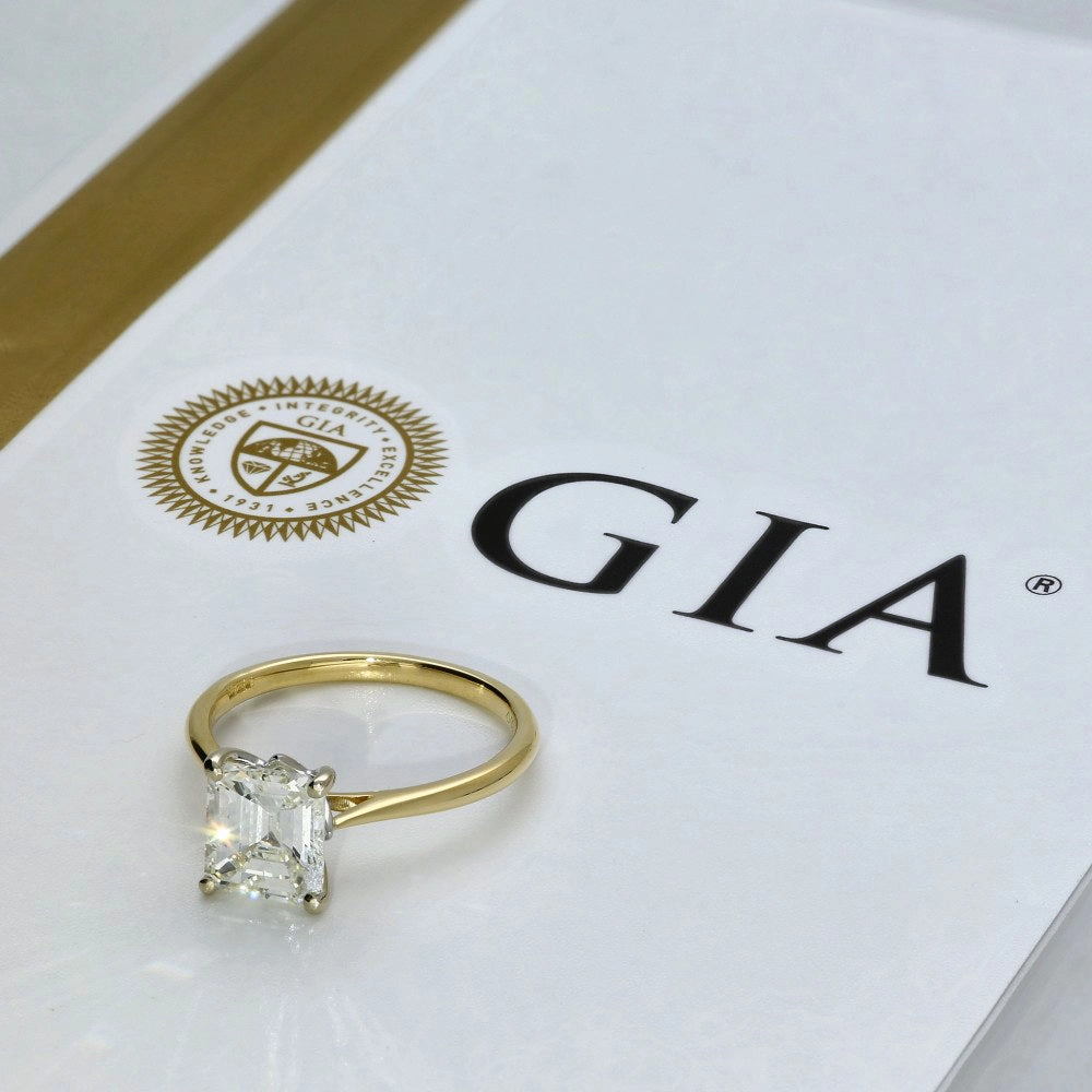 18ct Yellow Gold GIA Certificated 2.16ct Emerald Cut Diamond Solitaire Ring