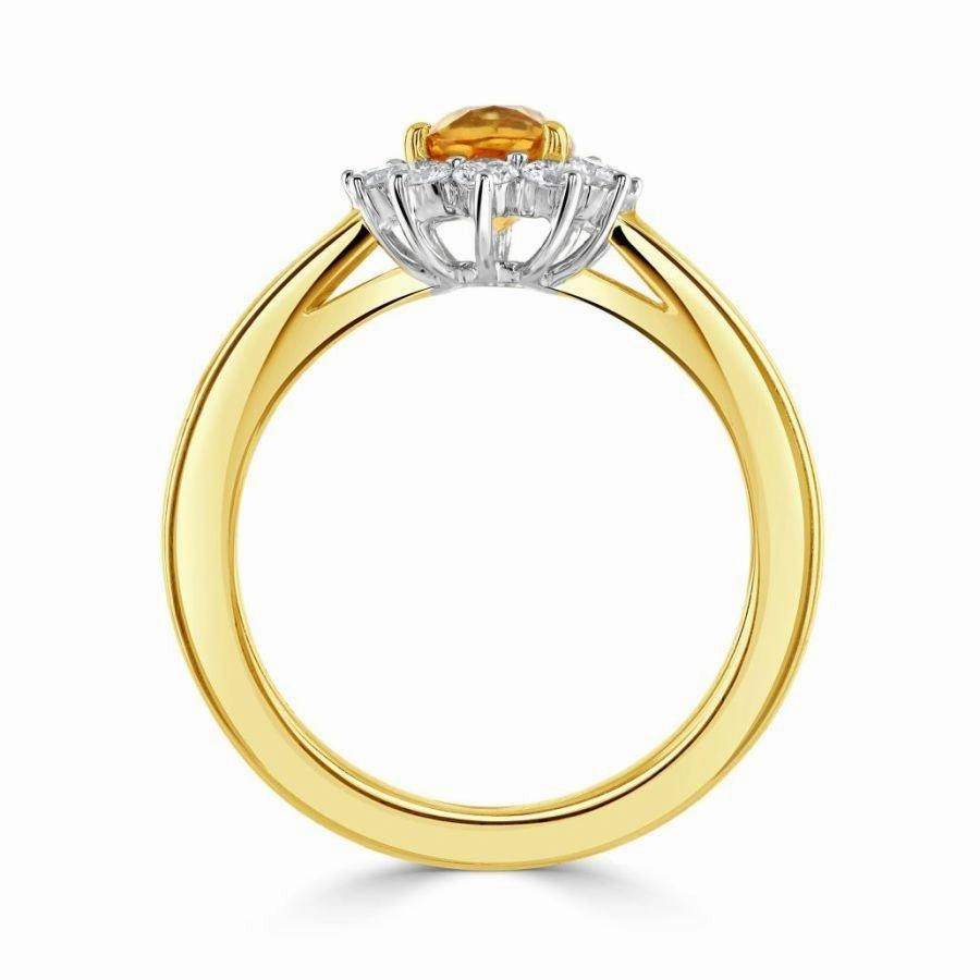 18ct Yellow Gold Golden Sapphire & Diamond Cluster Ring